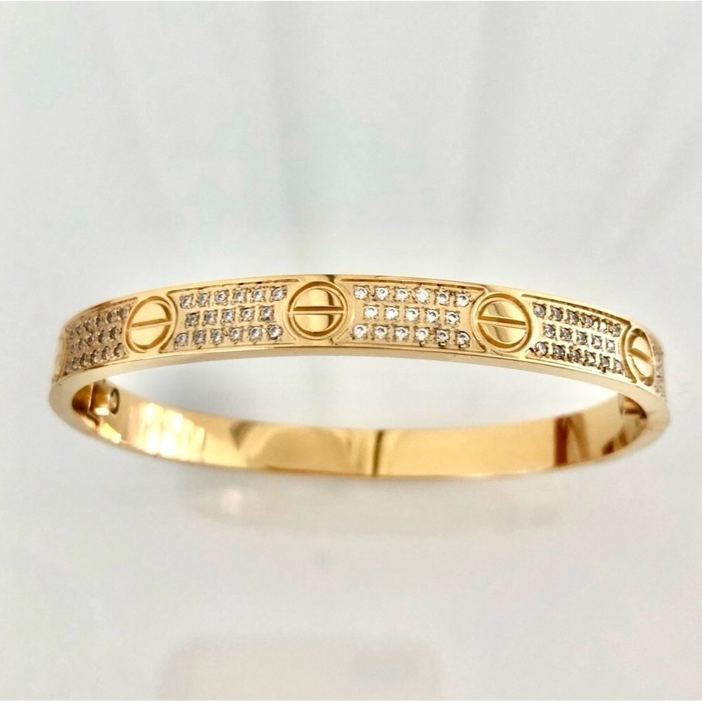 Gold Pave Diamond Screw Cuff Bangle Love Bracelet with Screwdriver - Picture 4 of 13